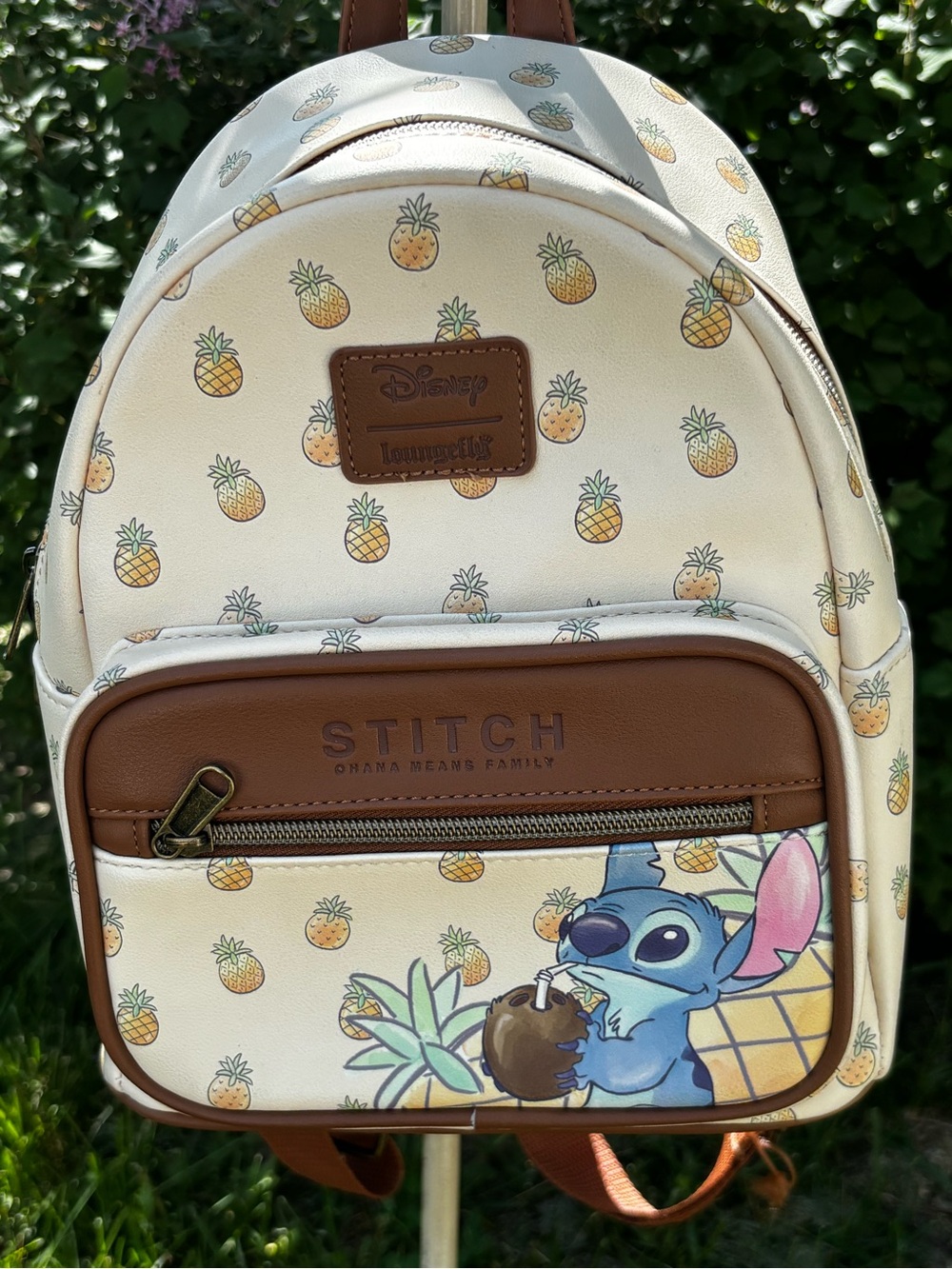 Disney Loungefly Stitch Pineapple Mini Backpack - Cream, Brown, Yellow